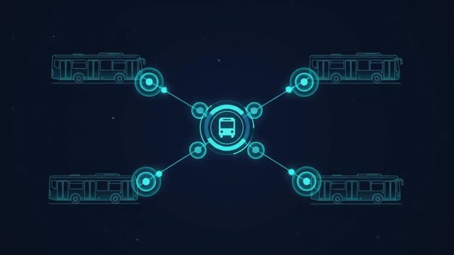 Transport Network Diagram Featuring Central Vehicle and Connected Buses