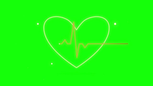 Neon heartbeat ekg pulse animation on green screen, medical health concept heart rate