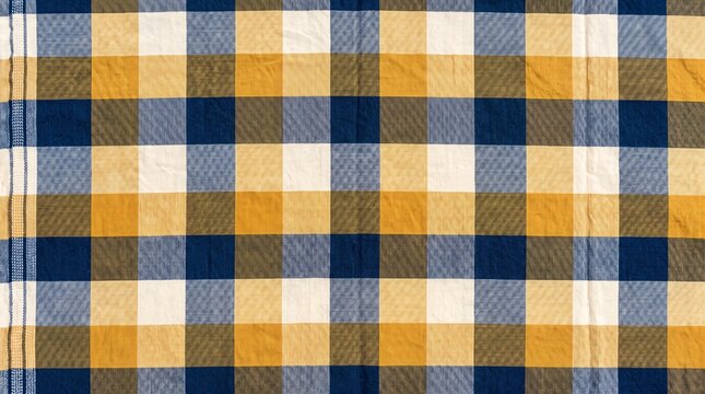 Thai Pha Khao Ma Cloth: Handwoven Indigo And Yellow Checked Cotton Background
