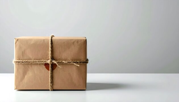 Brown paper parcel with twine and seal delivering a gift