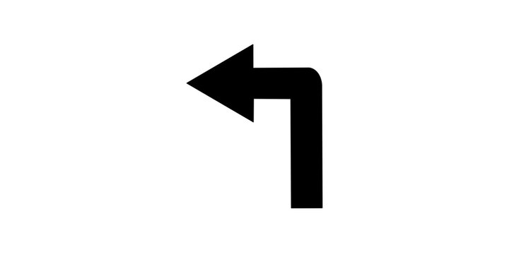 Black left turn curved arrow icon for directional navigation signage.