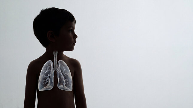 Silhouette of Child With 3D Rendered Lungs and Bronchial Tree