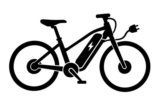 Electric Bike Vector Icon with Integrated Battery and Charging Plug
