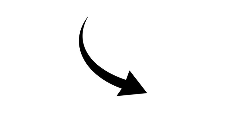 Curved black arrow pointing down right for presentation infographics.