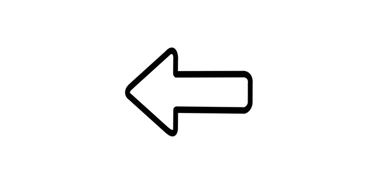 Black line arrow pointing left for interface navigation and signage.
