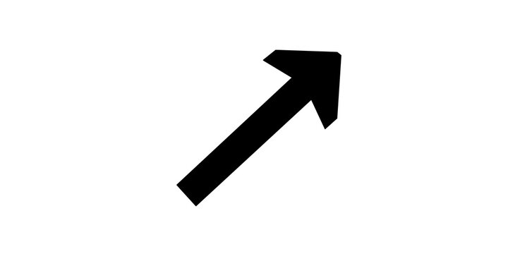 Black diagonal pointing arrow sign for navigation and directional use.