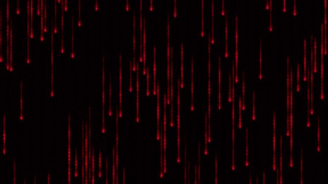 Red quantum computing glitch digital rain falling on black background