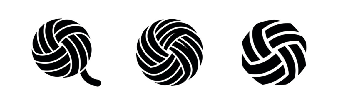 Yarn Ball and Twine Icons, Knitting and Craft Material Silhouettes