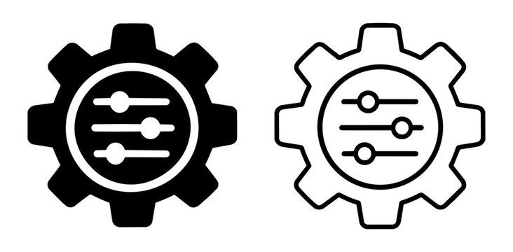 Settings icon set, gear with sliders symbol, vector illustration