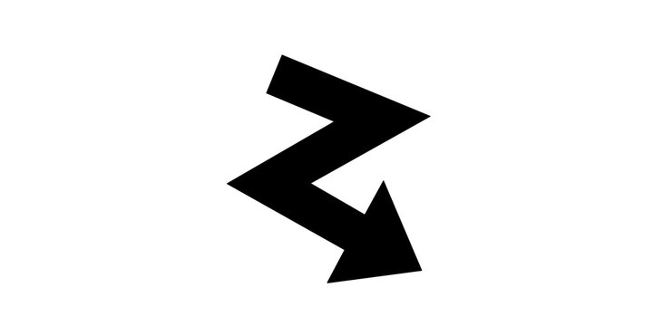 Black zigzag bolt shape arrow pointing downward for creative design.