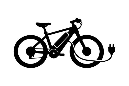 Electric Bike Vector Icon with Integrated Battery and Charging Plug

