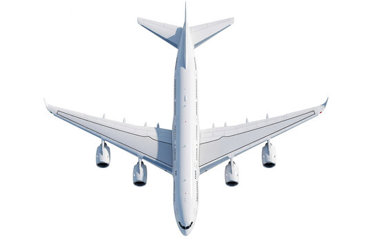 Top view of modern white passenger aircraft jet with four engines isolated look.