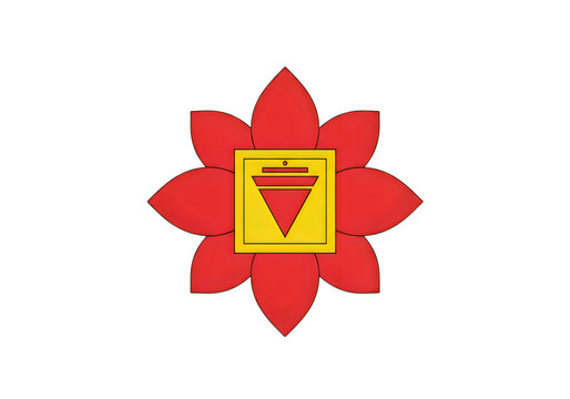 Sacral Chakra symbol with red petals in bright studio light during meditation Isolated on transparent background