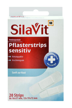 Silavit Wundpflaster 20 Pflasterstrips sensitiv Hintergrund weiss
