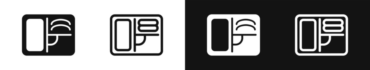 Fototapeta premium Minimalist landline phone icon set in solid and outline styles on black and white backgrounds, for communication or support.