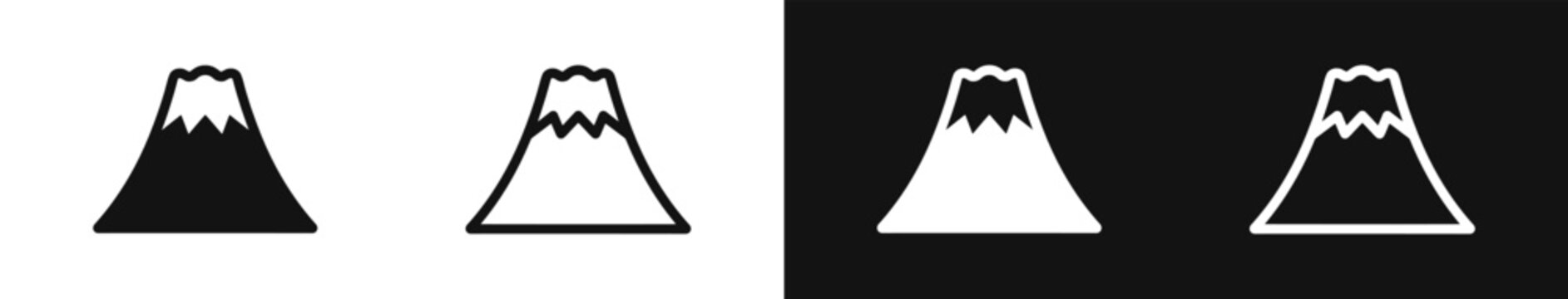 Mt Fuji volcano icon set, Japan mountain vector symbols