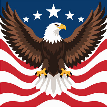 Majestic Bald Eagle with American Flag Stars and Stripes Background
