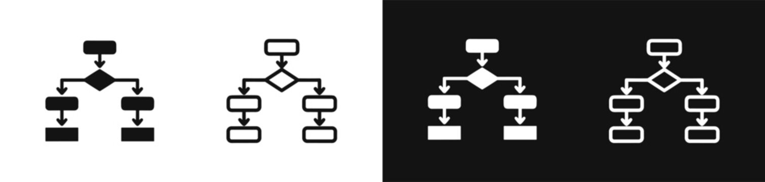 Decision tree flowchart and algorithm diagram icon set vector