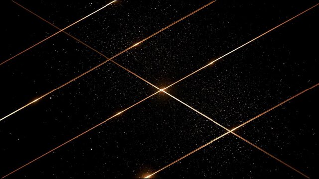 Animated golden intersecting light lines move smoothly through dark space, forming sophisticated geometric rhythm. New Year and Christmas video