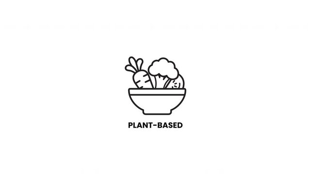 Vegetable bowl icon for plantbased label designs on a white background. Perfect for health food brands and packaging.