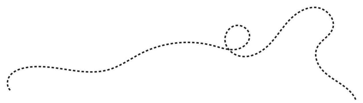 Abstract Hand-Drawn Dotted Line Collection. Dotted Spiral Curve Line. Hand Sketched Curly Border. Curly dotted line. Long dashed hand drawn squiggle.