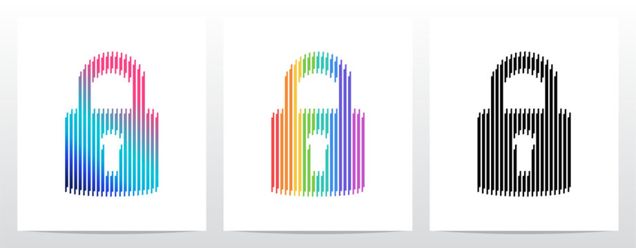 Lock symbol mark made of vertical lines stripes parallel