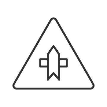 Intersection with a side road, icon in line design. side road intersection, intersection with minor road, secondary road junction, crossroad on white background vector. Editable stroke icon.