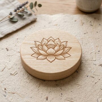 Engraved wooden round coaster