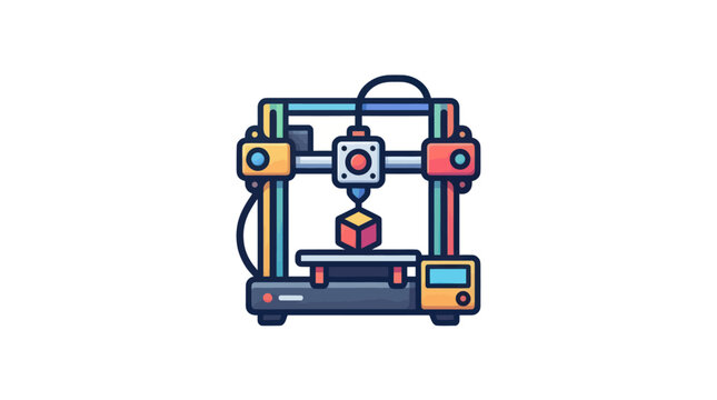 3d printer machine vector illustration printing a small cube