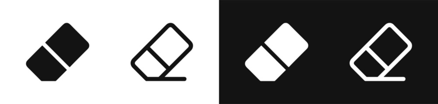 Eraser icon, solid and outline, black and white, vector illustration