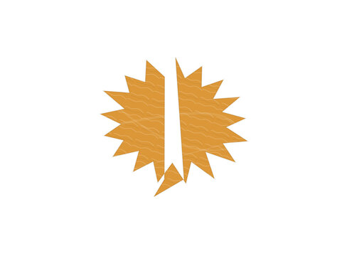 Abstract golden sun shape icon with a vertical split line isolated on transparent background