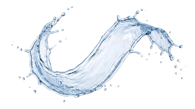 Flowing blue water splash in a curved wave shape on png on transparent background