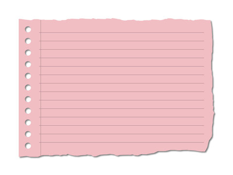 Pink Torn Notebook Paper with Ruled Lines and Binder Holes, PNG