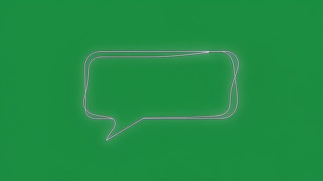 Animated line draw stylish speech bubble symbol glowing curve motion calm expression green background conveying neutral mood modern communication