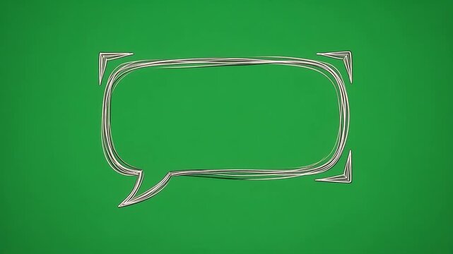 Animated line draws stylish speech bubble, calm and tranquil expression background vector graphic on vibrant green screen communication chat