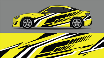Fototapeta premium Yellow Black Striped Racing Sports Car Vector Illustration