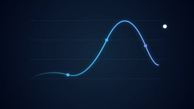 Blue glowing wave graph forming on a dark digital background