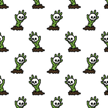 Cute Zombie Hand Rising From Ground Seamless Pattern Vector