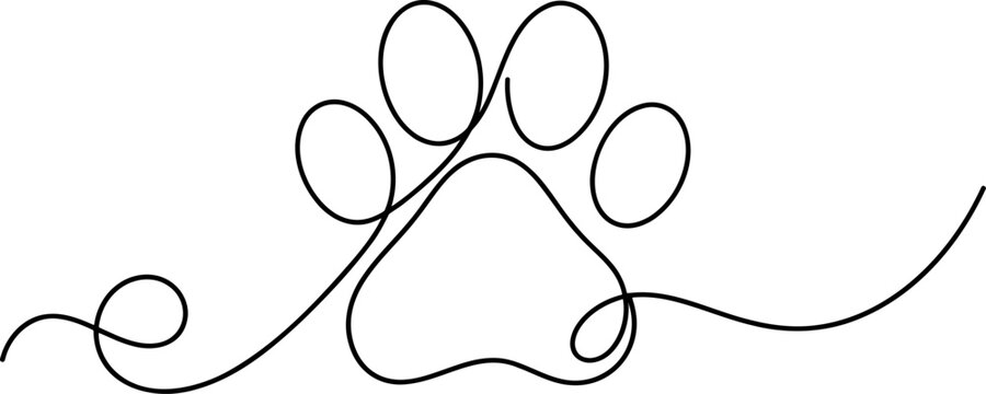 Continuous single line drawing of a dog paw print