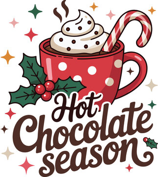 Winter Cocoa Drink Illustration with Snowman, Chocolate Bar and Cozy Holiday Elements