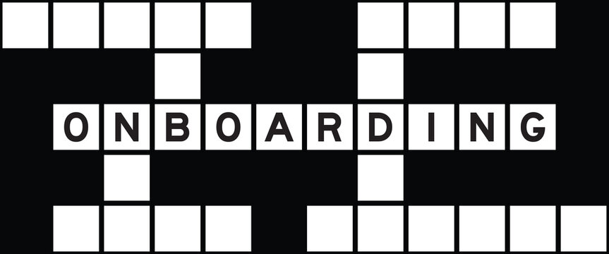 Alphabet letter in word onboarding on crossword puzzle background