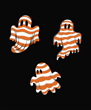 Cute Striped Ghost Characters Halloween and Autumn Illustration Set

