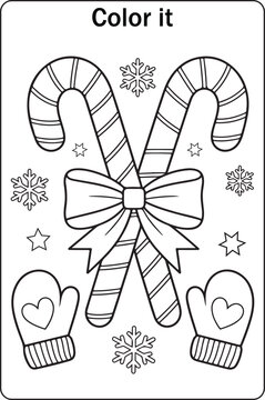 Coloring Page with Candy Cane and Holiday Ornament Decorations
