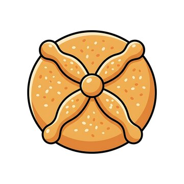 Top view illustration of a traditional Mexican pan de muerto bread