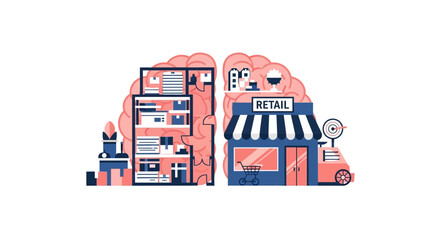 Obraz premium Retail Business Psychology and Logistics Concept Flat Vector Illustration