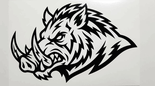 Aggressive wild boar head mascot emblem.