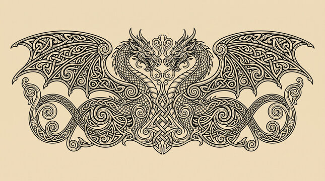 Intricate Celtic Dragon Knot Pattern Design with Traditional Intertwined Style Vector Illustration