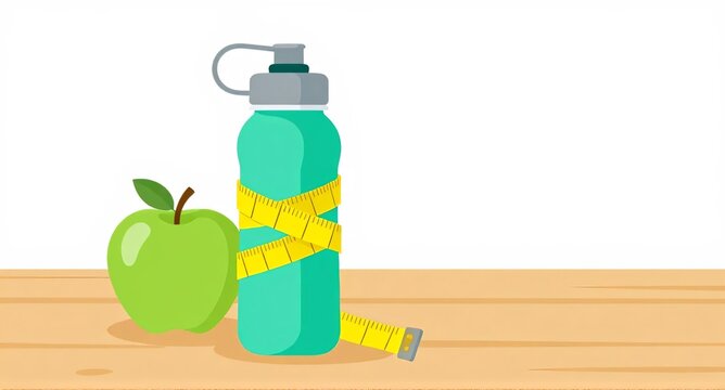 modern fitness water bottle with measuring tape and fresh