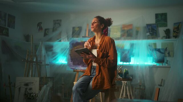 Artist Engaged In Sketching In Warm Studio Environment With Calming Backlight And Contemplative Mood