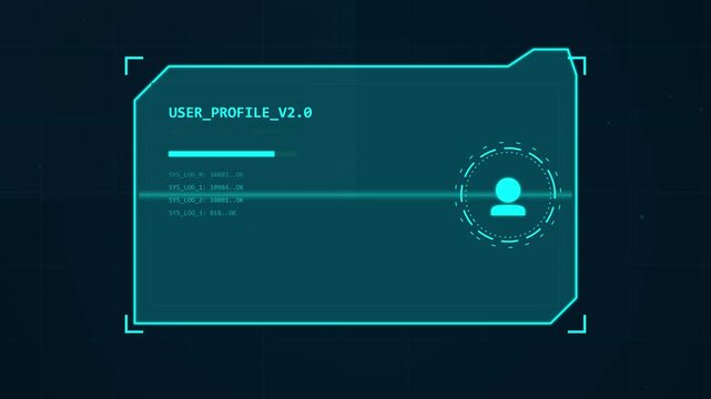 Digital user profile interface displaying data and personal information, with futuristic HUD elements and HUD overlay